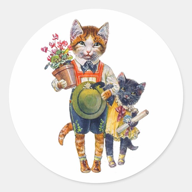 Kleine Katzen, die Geschenke tragen Runder Aufkleber (Vorderseite)