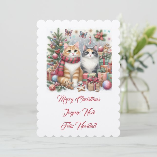 Kleine Katzen, frohe Weihnachten Einladung (Stehend Vorderseite)