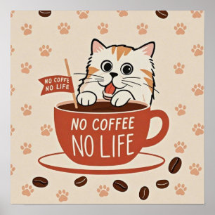 Kleine Katzenpfotenabdrücke und Kaffeebohnen Poste Poster