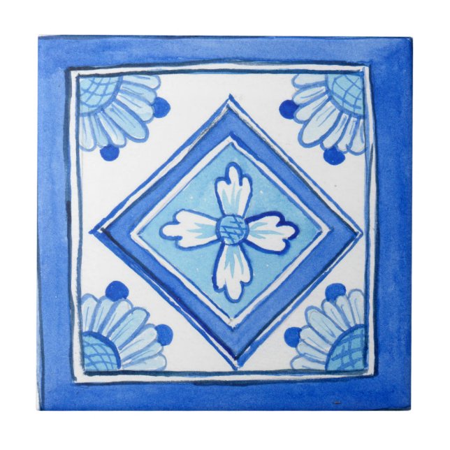 Kleine Keramik Fliesen sizilianischen Stil P2.Blau (Vorderseite)