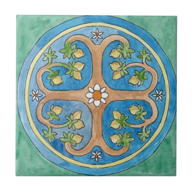 Kleine Keramik im sizilianischen Stil "Lemon Trees Fliese (Vorderseite)