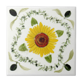 Kleine Keramik mit Sizilienmotiv "Sonnenblume" Fliese