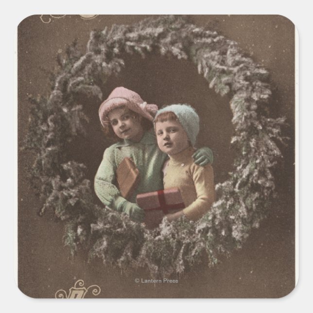 Kleine Kinder in Armklasp Quadratischer Aufkleber (Vorderseite)