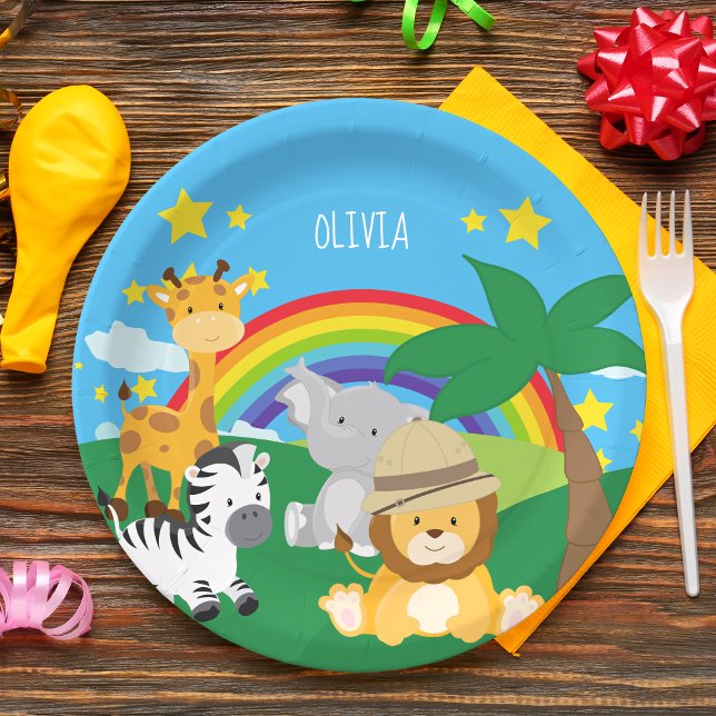Kleine Kinder Safari Jungle Tiere und Vorname Pappteller (Von Creator hochgeladen)