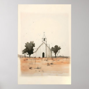 Kleine Kirche auf dem Lande, Digitaler Druck Poster