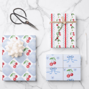 Kleine Kirsche Blaue wunderliche Babyparty Geschenkpapier Set