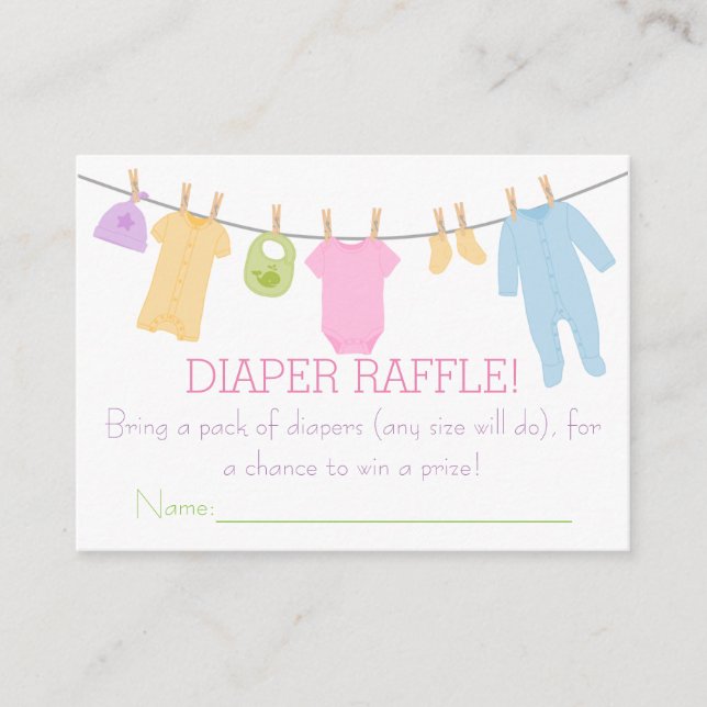 Kleine Kleidung Baby Dusche Windeln Raffle Tickets Begleitkarte (Vorderseite)