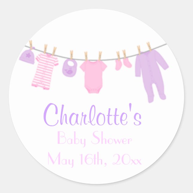 Kleine Kleidung Pink & Lila Baby Duschkleber Runder Aufkleber (Vorderseite)