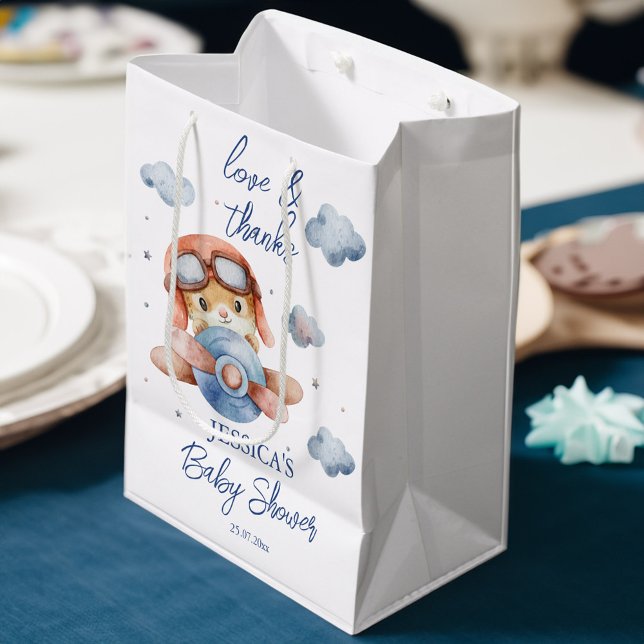 Kleine kleine Babydusche für Piloten Mittlere Geschenktüte (Little tiny pilot airplane baby shower favor medium gift bag)
