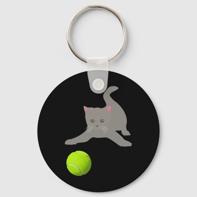 Kleine Kleinigkeit mit einer Tennisball Katze Schlüsselanhänger (Vorderseite)