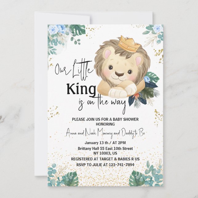 Kleine Königsdusche Eukalyptus goldene Babydusche Einladung (Vorderseite)