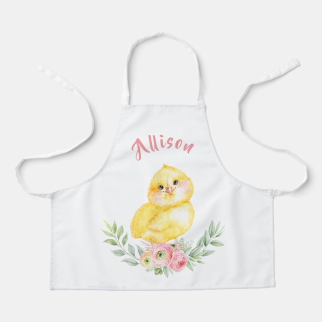 Kleine Küken mit Blume Kinder Personalisiert Schürze (Vorderseite)