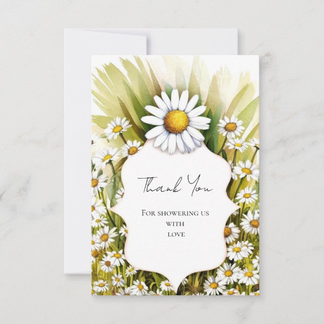 Kleine, kundenspezifische Daisy Baby Dusche Dankeskarte (Vorderseite)