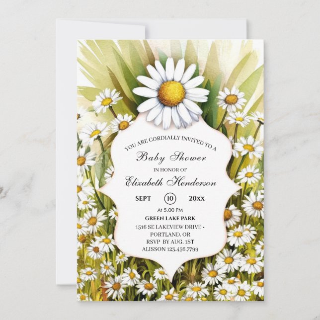 Kleine, kundenspezifische Daisy Baby Dusche Einladung (Vorderseite)
