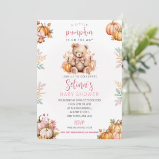 Kleine Kürbis-Baby-Einladung, rosa Herbst-Thema Einladung
