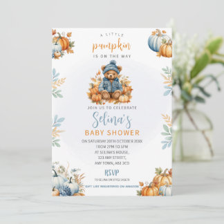 Kleine Kürbis-Baby-Einladung zur Babyparty, Blaues Einladung