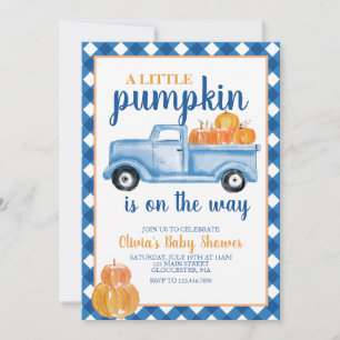 Kleine Kürbis-Baby-Party Blaues Lastwagen Herbst Einladung
