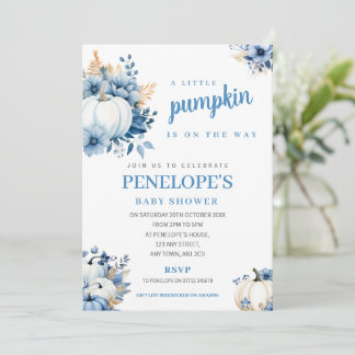 Kleine Kürbis-Baby-Shower-Einladung Blaue Herbstbl Einladung