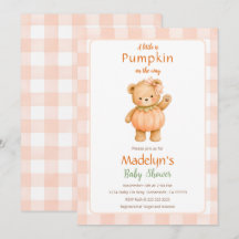 Kleine Kürbis-Baby-Shower-Einladung Mädchen Bär