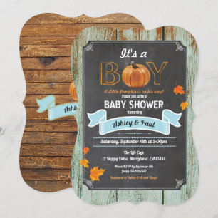 Kleine Kürbis-Babydusche rustikale Holzkalkpappe Einladung