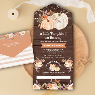 Kleine Kürbis-Erdennahe Florale Holz Baby Shower All In One Einladung