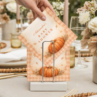 Kleine Kürbis-Gingham-Herbst-Baby-Party