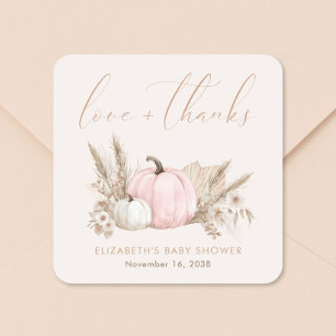 Kleine Kürbis Herbst Baby Mädchen Shower Dankeschö Quadratischer Aufkleber