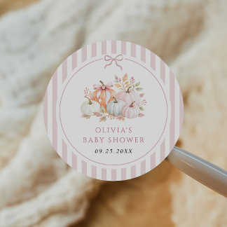 Kleine Kürbis-Rosa-Schleife-Baby-Party Runder Aufkleber