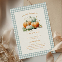 Kleine Kürbis-Sage-Grün-Gingham-Herbst-Baby-Party