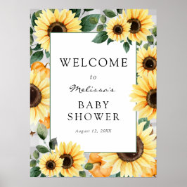 Kleine Kürbis und Sonnenblumen Babydusche Willkomm Poster