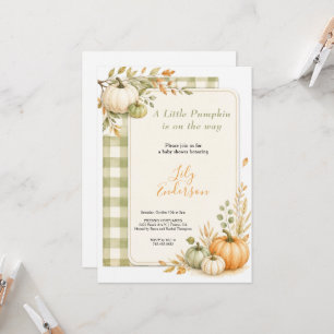 kleine Kürbis-Wasserfarbe grün Gingham Babyshower Einladung