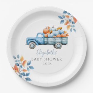 Kleine Kürbisblaue Baby Shower Foto Hintergrund Pappteller