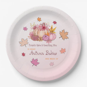 Kleine Kürbisgewürze und nette Herbstlaube Pink Ba Pappteller