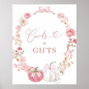 Kleine Kürbiskarte und Geschenke aus Weiß und Rosa Poster