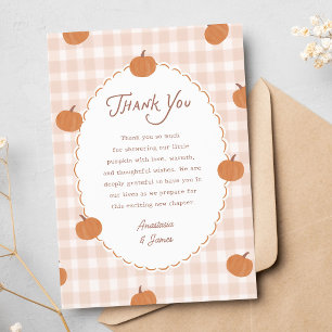 Kleine Kürbisse Herbst-Gingham-Baby-Party Dankeskarte