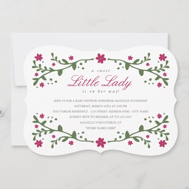 Kleine Lady Baby Dusche Einladung / Pflaume (Vorderseite)