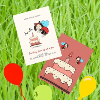 Kleine Ladybug mit Kuchen Einladung