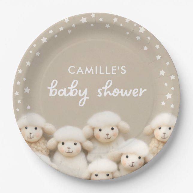 Kleine Lamm-Gender-Neutral-Baby-Dusche Pappteller (Vorderseite)