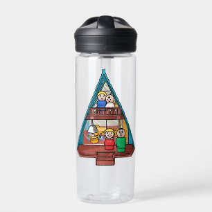 Kleine Leute Familie in ihrem A-Rahmen-Haus Trinkflasche