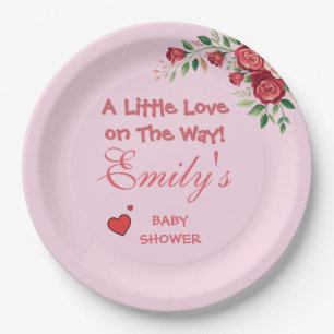 Kleine Liebe auf dem Weg! Rosa Babyparty Pappteller