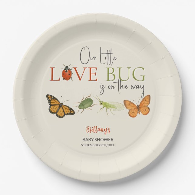 Kleine Liebe Bug Baby Shower Butterfly Pappteller (Vorderseite)