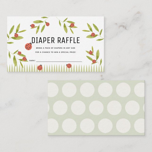 Kleine Liebe Bug Ladybug Diaper Raffle Ticket Begleitkarte (Vorne/Hinten)