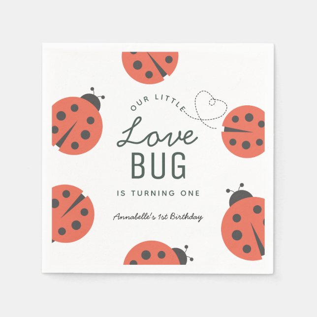 Kleine Liebe Bug Ladybug Geburtstag Napkins Serviette (Vorderseite)