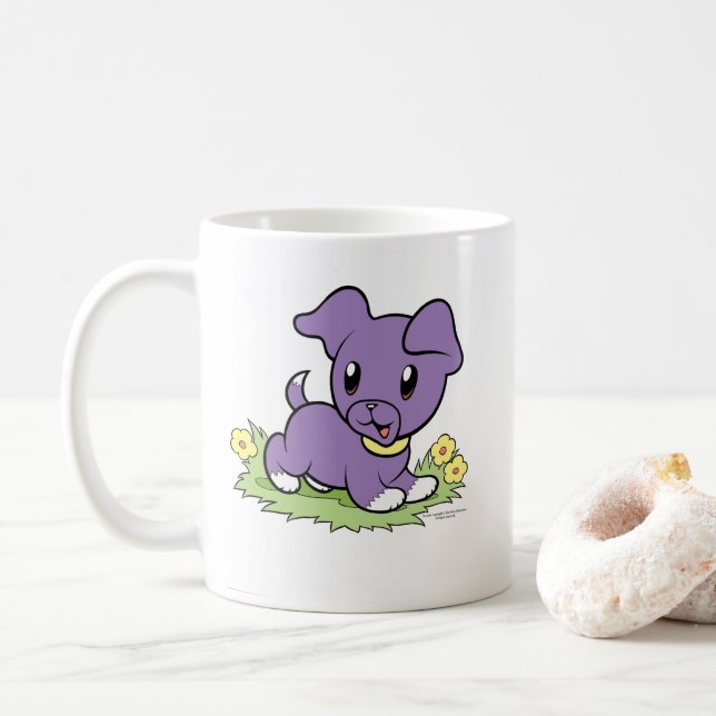 Kleine Lila Welpen-Tasse Kaffeetasse (Mit Donut)