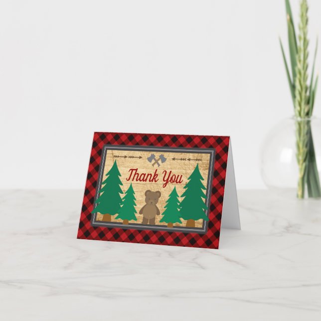 Kleine Lumberjack Babydusche Rustikal Vielen Dank Dankeskarte (Vorderseite)