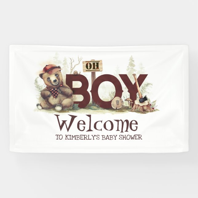 Kleine Lumberjack Bear Baby Dusche Willkommen Banner (Horizontal)