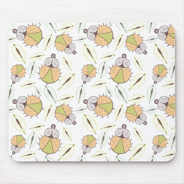 Kleine lustige Tick-Bug und Blätter nahtlose Muste Mousepad (Vorne)
