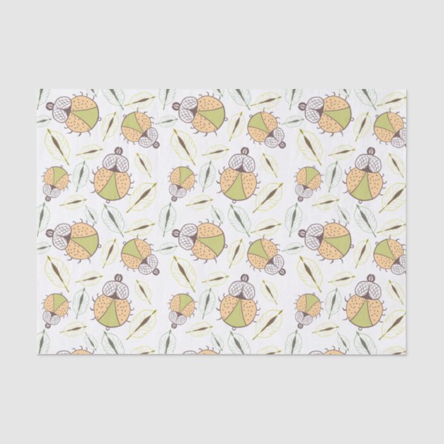Kleine lustige Tick-Bug und Blätter nahtlose Muste Seidenpapier (Vorderseite)