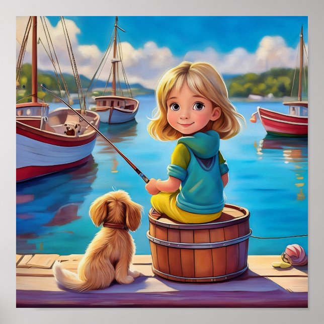 Kleine Mädchen angeln Poster (Vorne)