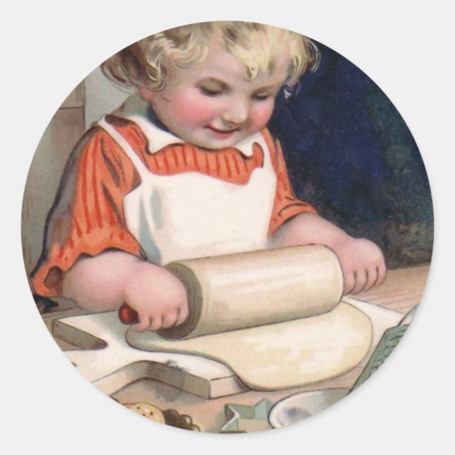 Kleine Mädchen backen Cookies Runder Aufkleber (Vorderseite)
